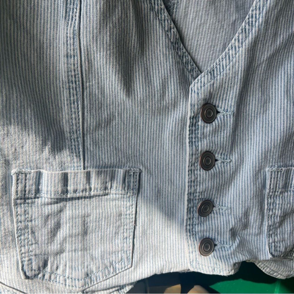 Thread & Supply Light Blue Pinstripe Denim Vest with Label - Picture 2 of 5